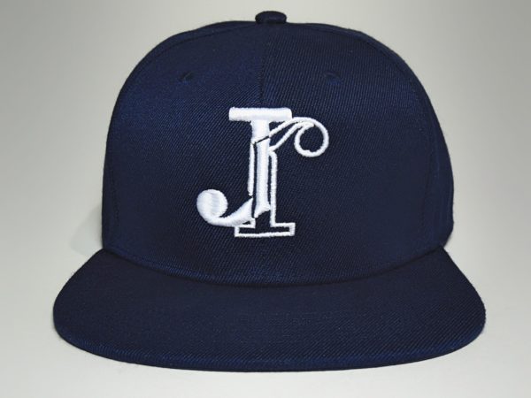 Jean-Jacques-Navy-blue-with-white-logo-snapback-front view