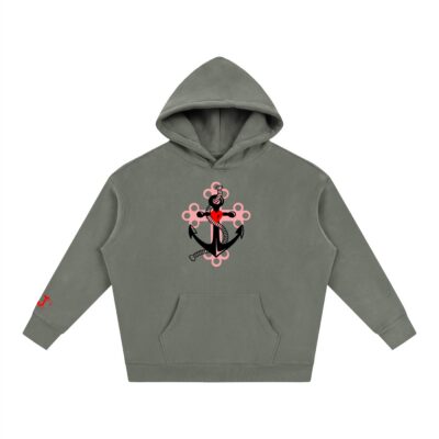 Anchor and Cross Oversized Fleece Hooded Sweatshirt