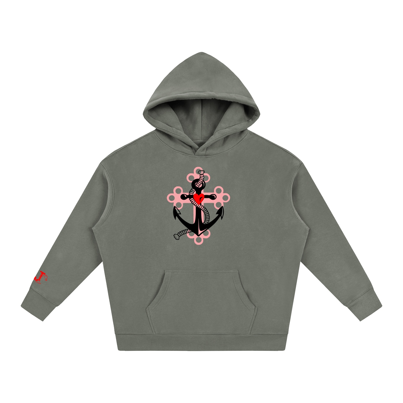 Anchor and Cross Oversized Fleece Hooded Sweatshirt