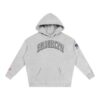 grey vintage Brooklyn college hoodie," "aesthetic New York city streetwear sweatshirt," "comfortable unisex arch text hoodie."